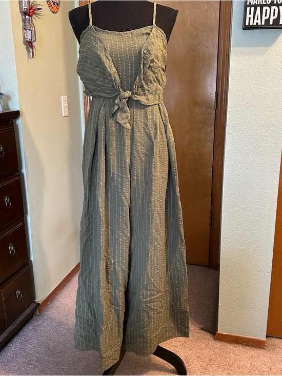 Flying Tomato Pants - Flying Tomato green striped spaghetti strap wide leg crop jumpsuit size S boho
